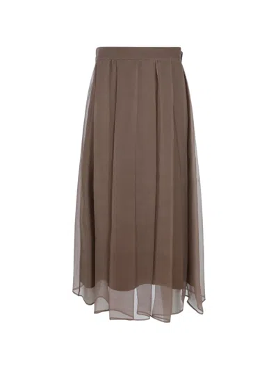 Brunello Cucinelli Silk-chiffon Maxi Skirt In Brown