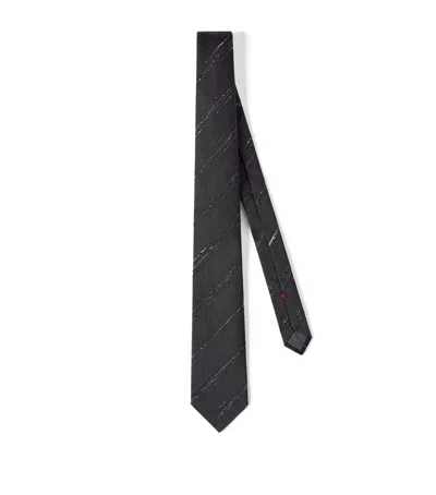 Brunello Cucinelli Silk-cotton Stripe Tie In Black