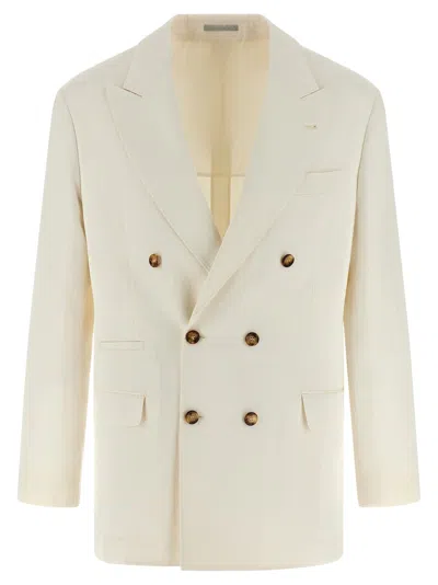 Brunello Cucinelli Silk-linen Blend Blazer In Neutral