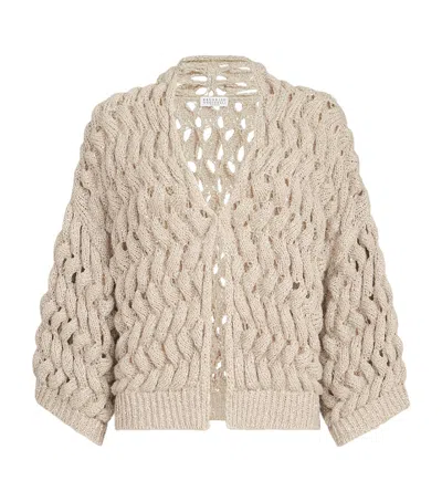 Brunello Cucinelli Silk-linen-blend Dazzling Waves Cardigan In Neutral