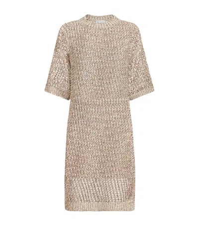 Brunello Cucinelli Silk-linen-blend Knitted Midi Dress In Brown