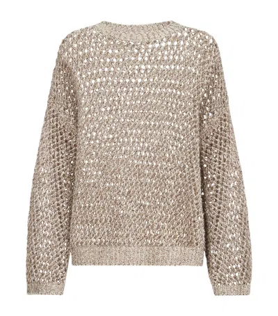 Brunello Cucinelli Silk-linen-blend Net Sweater In Neutral