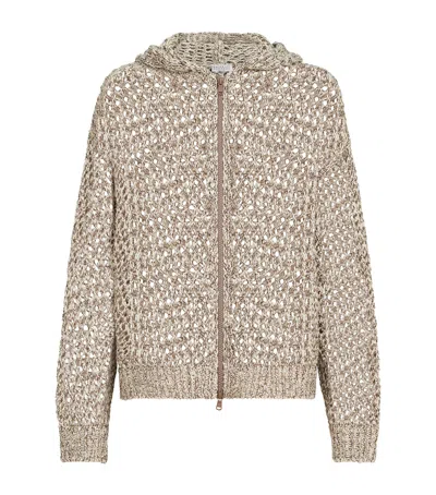 Brunello Cucinelli Silk-linen-blend Zip-up Cardigan In Neutral