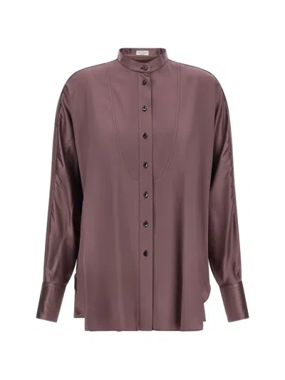 Brunello Cucinelli Silk-satin Shirt In Purple