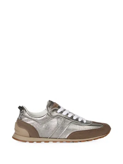 BRUNELLO CUCINELLI BRUNELLO CUCINELLI SILVER AND LIGHT BROWN BRUNELLO CUCINELLI LAMINATED LEATHER AND SUEDE RUNNERS FEA