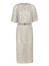 Brunello Cucinelli Hazelnut Color Midi Dress With Waist Belt In Beige