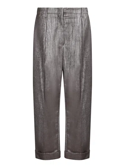 Brunello Cucinelli Silver Brown Lurex Trousers In Gray