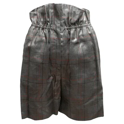 Pre-owned Brunello Cucinelli Silver  Metallic Glen Plaid Linen Shorts Size It 36 In Black