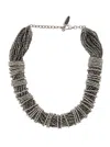 Brunello Cucinelli Silver Colored Choker Necklace With Beaded Embellishments And Twisted Design In Glass And Sterling S In Black