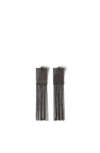 Brunello Cucinelli Frayed Earrings In Sterling Silver In Gray