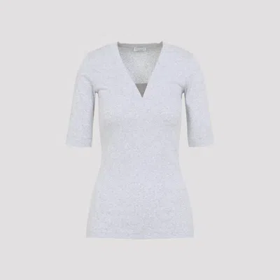 Brunello Cucinelli Stretch Cotton Ribbed Jersey Top With Precious Insert In White
