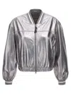 Brunello Cucinelli Laminated Leather Bomber Jacket Puffer Jackets Silver In Silver