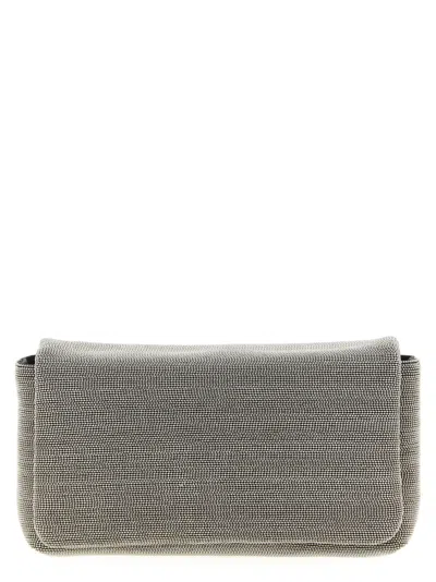 Brunello Cucinelli Silver Leather Clutch Women's Bag