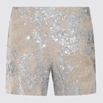 Brunello Cucinelli Silver Linen Shorts In Multi