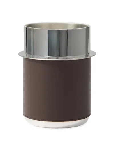 Brunello Cucinelli Silver Plated Steel And Leather Glacette In Brown