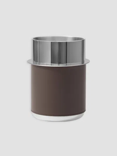 Brunello Cucinelli Silver Plated Steel And Leather Glacette In Cigar