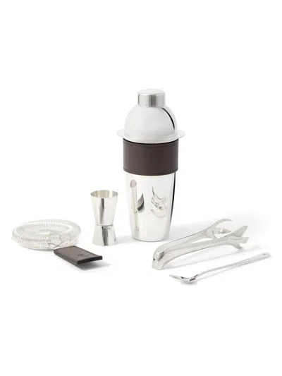 Brunello Cucinelli Silver Plated Steel Cocktail Set In Brown