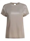 Brunello Cucinelli Keyhole Back Round Neck Satin Finish Tops In Gray