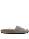 Brunello Cucinelli Precious Suede Slides In Silver