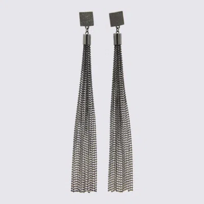 Brunello Cucinelli Silver Tone Metal Earrings In Black