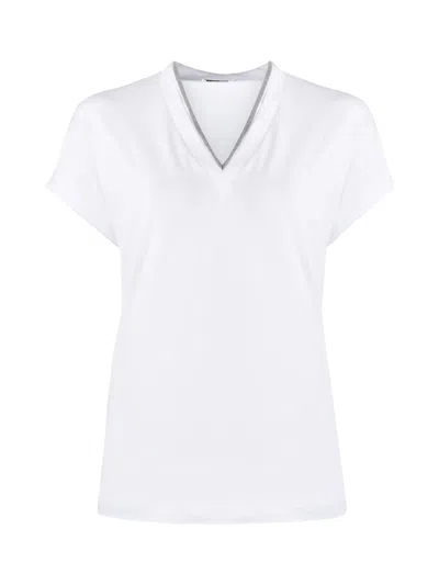 Brunello Cucinelli Silver Trim V-neck T-shirt White