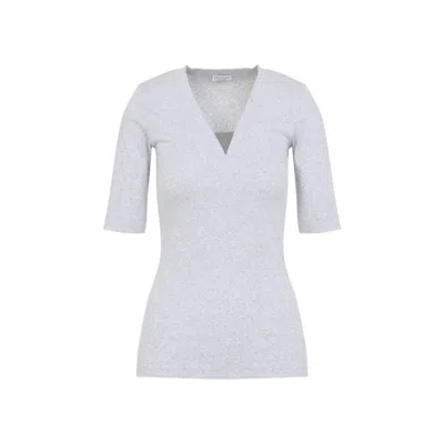 Brunello Cucinelli Silver V-neck T-shirt In Gray