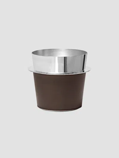 Brunello Cucinelli Silver-plated Steel And Leather Ice Bucket In Cigar