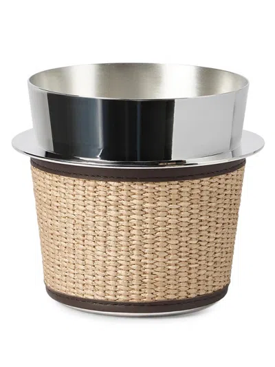 Brunello Cucinelli Silver-plated Steel And Raffia-effect Techno Cotton Ice Bucket In Brown
