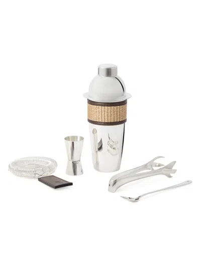 Brunello Cucinelli Silver-plated Steel And Techno Raffia Cocktail Set In Brown