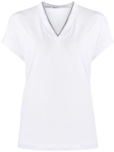 BRUNELLO CUCINELLI BRUNELLO CUCINELLI EMBELLISHED V-NECK T-SHIRT