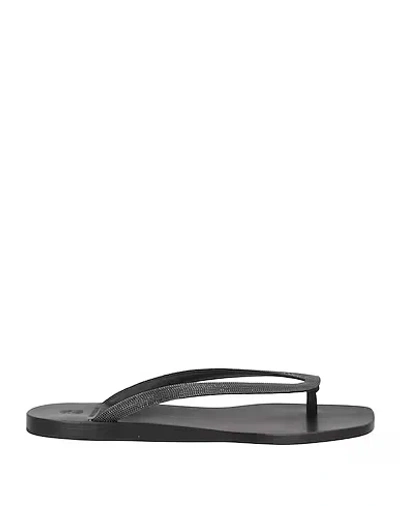 Brunello Cucinelli Simple Leather Flip-flops In Black