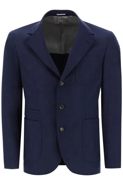 Brunello Cucinelli Single Breast Blazer Jacket In Marine Blue