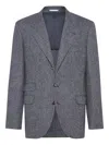 Brunello Cucinelli Herringbone Wool Cashmere Single Breasted Blazer In Gray
