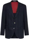 Brunello Cucinelli Wool-cotton Chalk Stripe Blazer In 蓝色