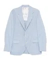 Brunello Cucinelli Linen And Wool Chevron Blazer Light Blue In Blue