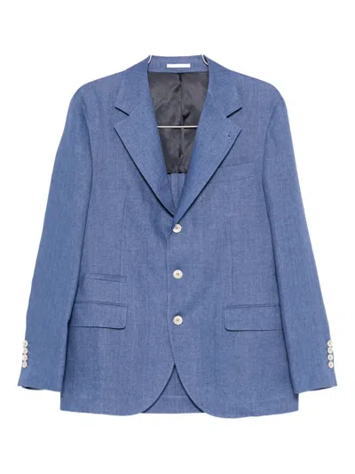 Brunello Cucinelli Linen Deconstructed Blazer In Blue