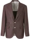 Brunello Cucinelli Brown Linen And Wool Blend Blazer In Brown