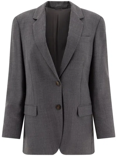 Brunello Cucinelli Wool Blend Blazer Notch Lapel In Grey