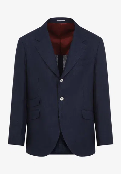 Brunello Cucinelli Deconstructed Linen Blazer In Blue