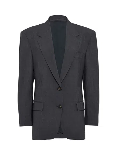Brunello Cucinelli Single-breasted Blazer With Peak Lapels In Grey