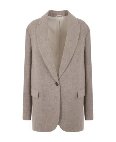 Brunello Cucinelli Single-breasted Button-fastening Blazer In Nude