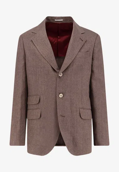 Brunello Cucinelli Single-breasted Buttoned Blazer In Brown