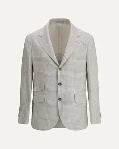 Brunello Cucinelli Single-breasted Check Blazer In Beige