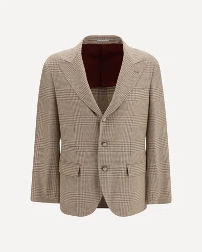 Brunello Cucinelli Single Breasted Checked Blazer In Neutral