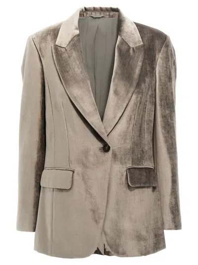 Brunello Cucinelli Single-breasted Chenille Blazer Blazer And Suits Gray In Grey