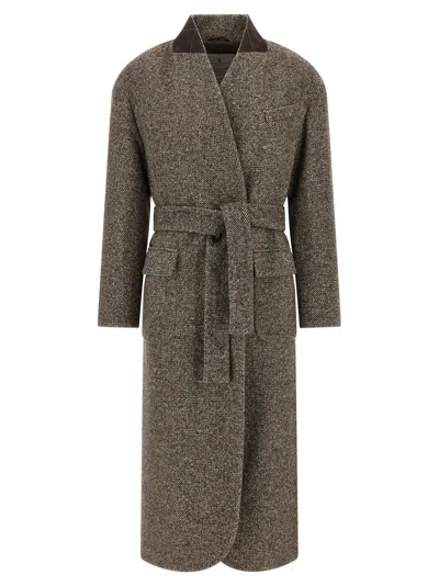 BRUNELLO CUCINELLI SINGLE-BREASTED COAT COATS AND TRENCH COATS BROWN