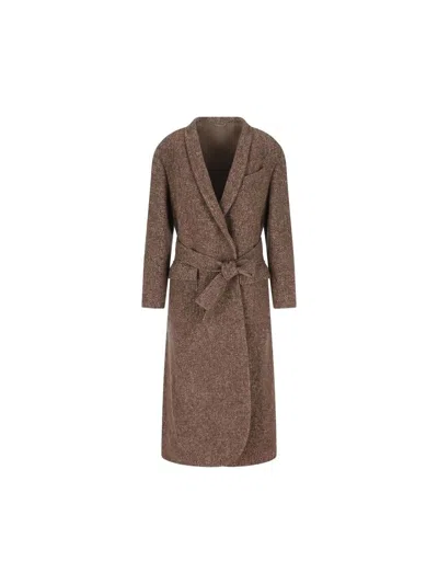 Brunello Cucinelli Single-breasted Coat In Mix Wool In Animal Print