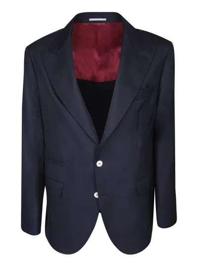 Brunello Cucinelli Single-breasted Dark Blue Jacket In Black