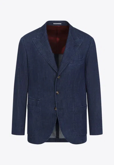 Brunello Cucinelli Single-breasted Denim Blazer In Blue