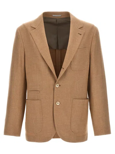 Brunello Cucinelli Single-breasted Flannel Blazer In Beige